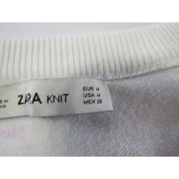 Zara Floral Knit Sweater Crew Women's size M Coastal Boho Cottagecore Whimsical - Picture 4 of 7